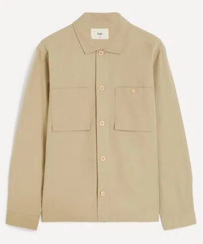 Folk Mens Patch Linen-blend Overshirt In Brown