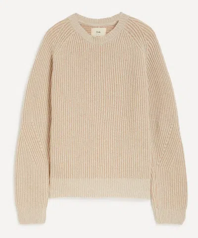 Folk Mens Plated Rib Crew Neck Jumper In Neutral