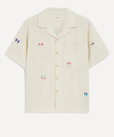 Folk Mens Relaxed Soft Collar Scattered Embroidery Shirt In White