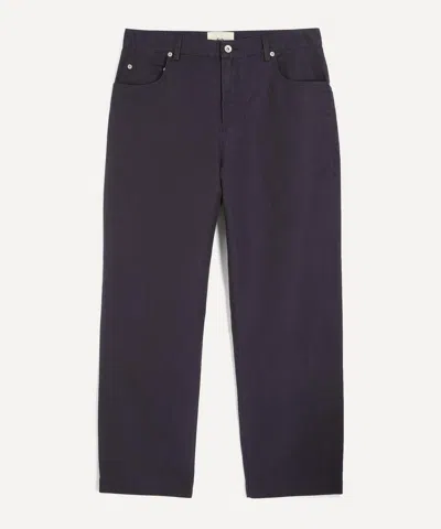 Folk Mens Soft Black Twill Barrel-leg Trousers