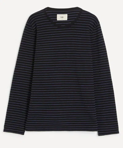 Folk Mens Textured Striped Long-sleeve T-shirt In Black / Soft Blue