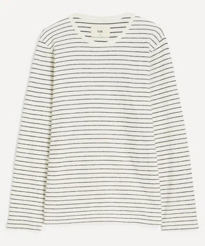 Folk Mens Textured Striped Long-sleeve T-shirt In Ecru / Black