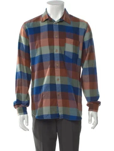 Pre-owned Folk Plaid Print Long Sleeve Shirt In Blue
