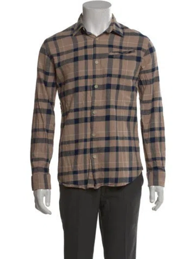 Pre-owned Folk Plaid Print Long Sleeve Shirt In Brown