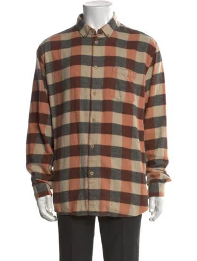 Pre-owned Folk Plaid Print Long Sleeve Shirt In Brown