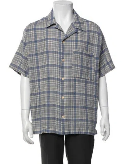 Pre-owned Folk Plaid Print Short Sleeve Shirt In Gray