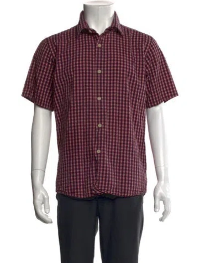 Pre-owned Folk Plaid Print Short Sleeve Shirt In Red