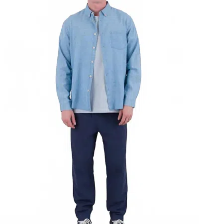 Folk Relaxed Soft Collar Shirt In Indigo Microcheck In Blue