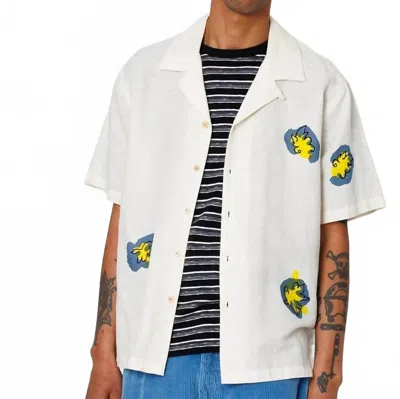 Folk Relaxed Soft Collar Shirt In Embroidered Flower Ecru In White
