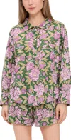 Folkloore Shorts Pajama Set Purple Flowers Print W/ Green