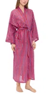 Folkloore Striped Dressing Gown Red & Purple Stripes W/orange