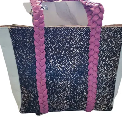 Folklore Couture Women's Leather Spotted Hair On Hide Braided Handle Tote Bag In Purple/grey In Multi