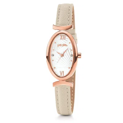 Folli Follie Beige Leather Watch In Gold