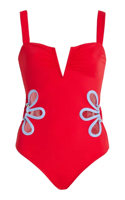 Follow Suit Exclusive  Flora Cutout One-piece Swimsuit In Red