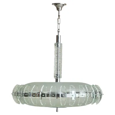 Pre-owned Fontana Arte Italian Glass + Chrome Chandelier In The Manner Of , 1960s In Transparent