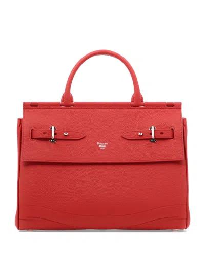 Fontana Milano 1915 Red Togo Leather Handbag With Belt Closure And Open Pockets For Women