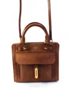 Fontana Womens Alef Small Rolled Handle Leather Crossbody Satchel Handbag Tan In Brown