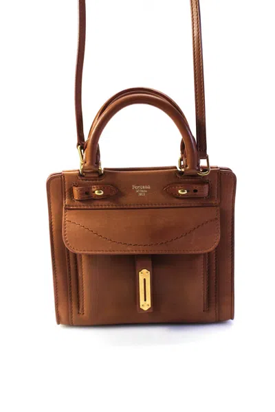 Fontana Womens Alef Small Rolled Handle Leather Crossbody Satchel Handbag Tan In Brown