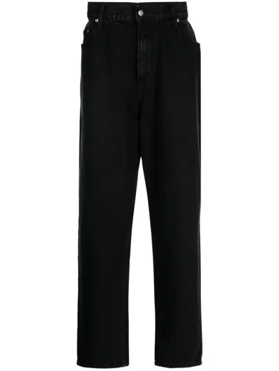 Foo And Foo Logo-patch Cotton Wide-leg Jeans In Black