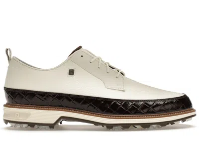 Pre-owned Footjoy Men's  Premiere Series Field Lx Metalwood Studio The Executive Sneakers In Cream/brown Basket