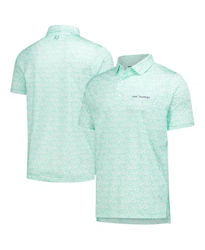 Footjoy Men's Teal The Players Hidden Palm Print Lisle Polo Shirt In Blue