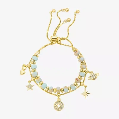 Footnotes Celestial Charm Beaded Womens Multi Color 10k Gold Over Brass Heart Star Bolo Bracelet In Transparent