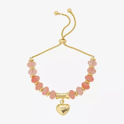 Footnotes Charm Beaded Womens Red Quartz 10k Gold Over Brass Heart Bolo Bracelet In Transparent
