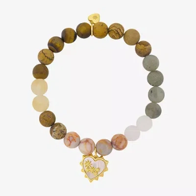 Footnotes Charm Stretch Womens Multi Color 10k Gold Over Brass Heart Beaded Bracelet In Transparent