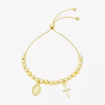Footnotes Faith Virgin Mary Womens Cubic Zirconia 14k Gold Over Brass Cross Bolo Bracelet