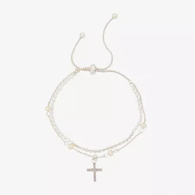Footnotes Faith Womens Crystal Cross Bolo Bracelet In Metallic