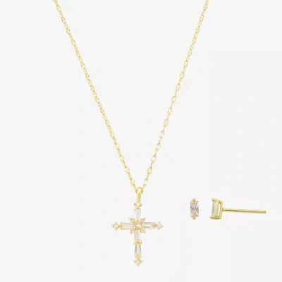 Footnotes Faith Womens Cubic Zirconia 14k Gold Over Brass Cross 2-pc. Jewelry Set