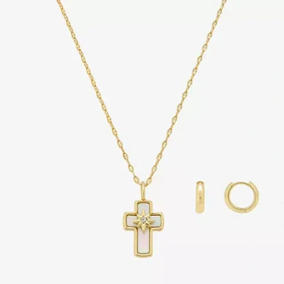 Footnotes Faith Womens Cubic Zirconia 14k Gold Over Brass Cross 2-pc. Jewelry Set In Yellow