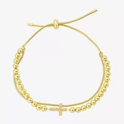 Footnotes Faith Womens Cubic Zirconia 14k Gold Over Brass Cross Bolo Bracelet
