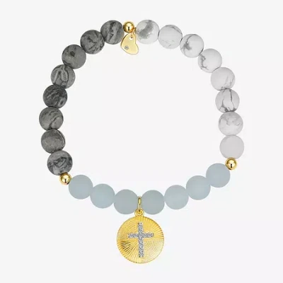 Footnotes Faith Womens Cubic Zirconia 14k Gold Over Brass Cross Stretch Bracelet In Transparent