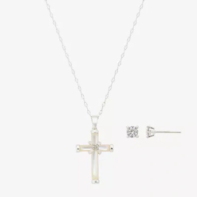 Footnotes Faith Womens Cubic Zirconia Pure Silver Over Brass Cross 2-pc. Jewelry Set