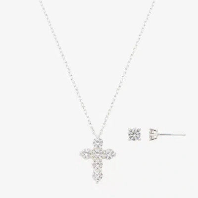 Footnotes Faith Womens Cubic Zirconia Pure Silver Over Brass Cross 2-pc. Jewelry Set In Metallic