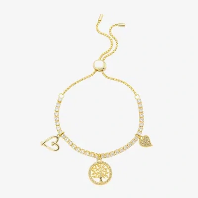 Footnotes Family Tree Of Life Womens Cubic Zirconia 14k Gold Over Brass Circle Heart Bolo Bracelet
