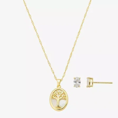 Footnotes Family Tree Womens Cubic Zirconia 14k Gold Over Brass Oval 2-pc. Jewelry Set