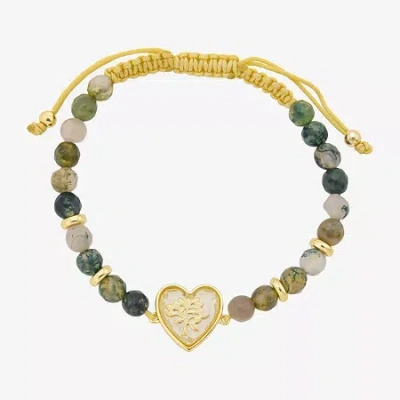 Footnotes Family Tree Womens Multi Color Jasper 10k Gold Over Brass Heart Bolo Bracelet