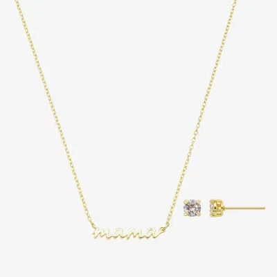 Footnotes Mama Womens Cubic Zirconia 14k Gold Over Brass 2-pc. Jewelry Set