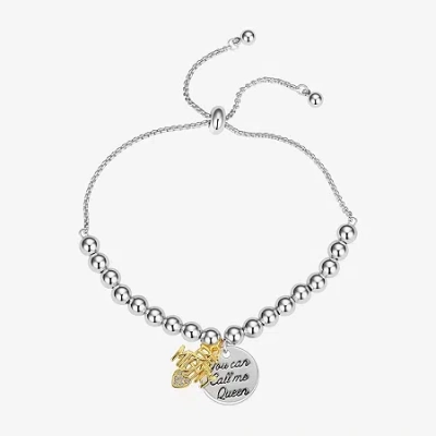 Footnotes Mighty Womens Cubic Zirconia Heart Round Bolo Bracelet In Transparent