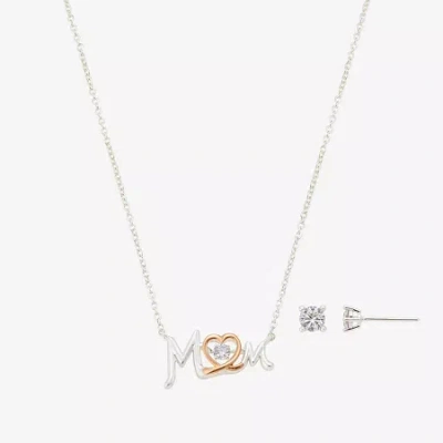 Footnotes Mom Womens Cubic Zirconia 14k Rose Gold Over Brass Pure Silver Over Brass Heart 2-pc. Jewelry Set In Metallic