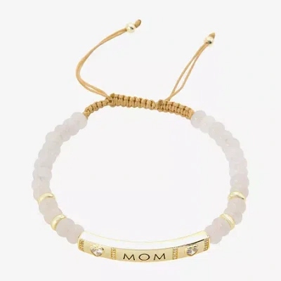 Footnotes Mom Womens White Quartz 14k Gold Over Brass Heart Bolo Bracelet In Yellow