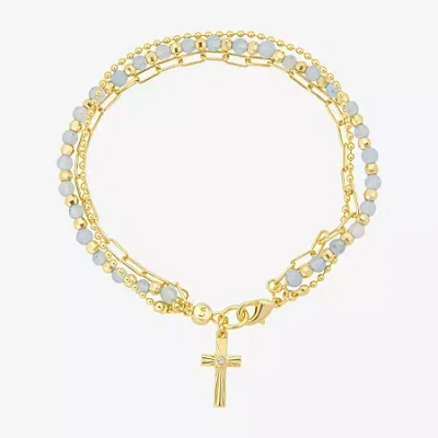 Footnotes Multi Strand Charm Womens Blue Quartz 10k Gold Over Brass Cross Strand Bracelet In Burgundy