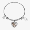 Footnotes Sister Womens Crystal Stainless Steel Heart Bangle Bracelet In Transparent