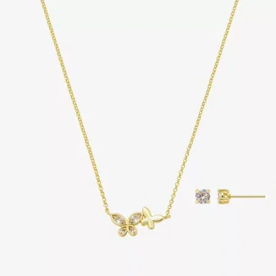 Footnotes Sister Womens Cubic Zirconia 14k Gold Over Brass Butterfly 2-pc. Jewelry Set
