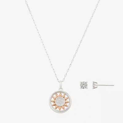 Footnotes Sunflower Womens Cubic Zirconia 14k Gold Over Brass Pure Silver Over Brass Flower 2-pc. Jewelry Set In Metallic