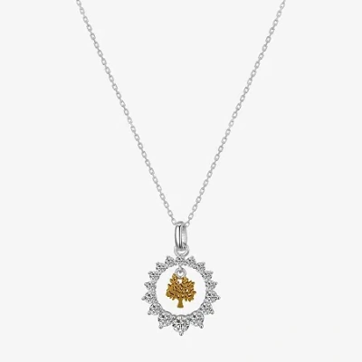 Footnotes Tree Charm Womens Cubic Zirconia Sterling Silver Round 16 Inch Pendant Necklace In Transparent