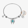 Footnotes Womens Blue Crystal Stainless Steel Heart Wing Bangle Bracelet In Silver