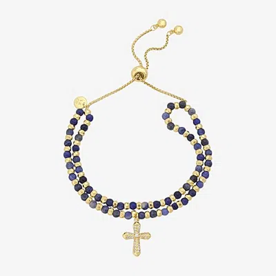 Footnotes Womens Blue Cubic Zirconia Round Bolo Bracelet In Yellow